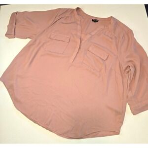 Torrid Harper Mauve Lightweight Tunic Shirt Pockets Roll Tab 3/4 Sleeve Size 2